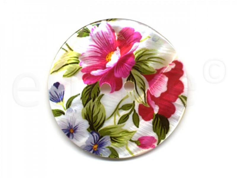 parelmoer knoop bloemen fuchsia 5 cm