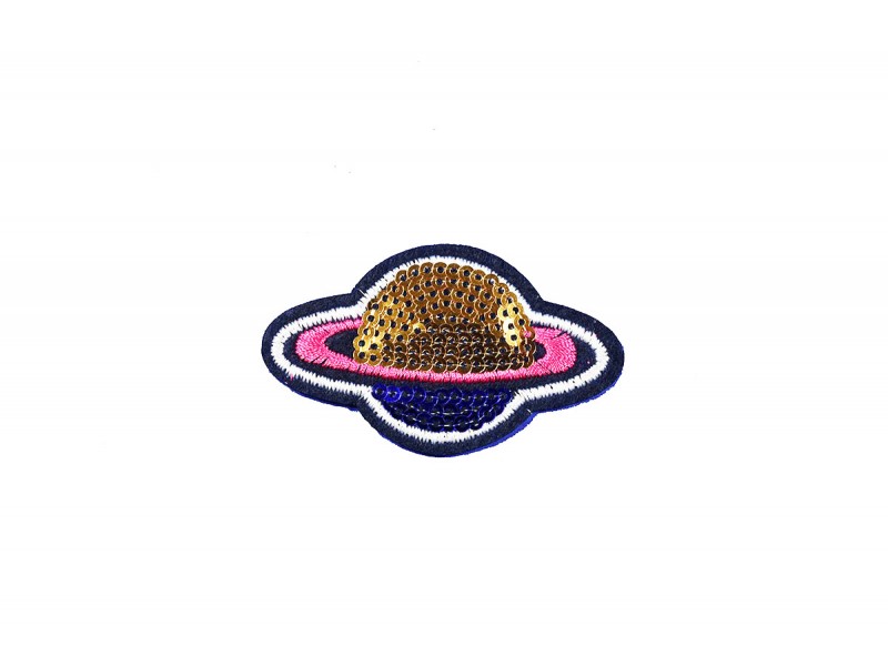 planeet saturnus patch goud blauw pailletten