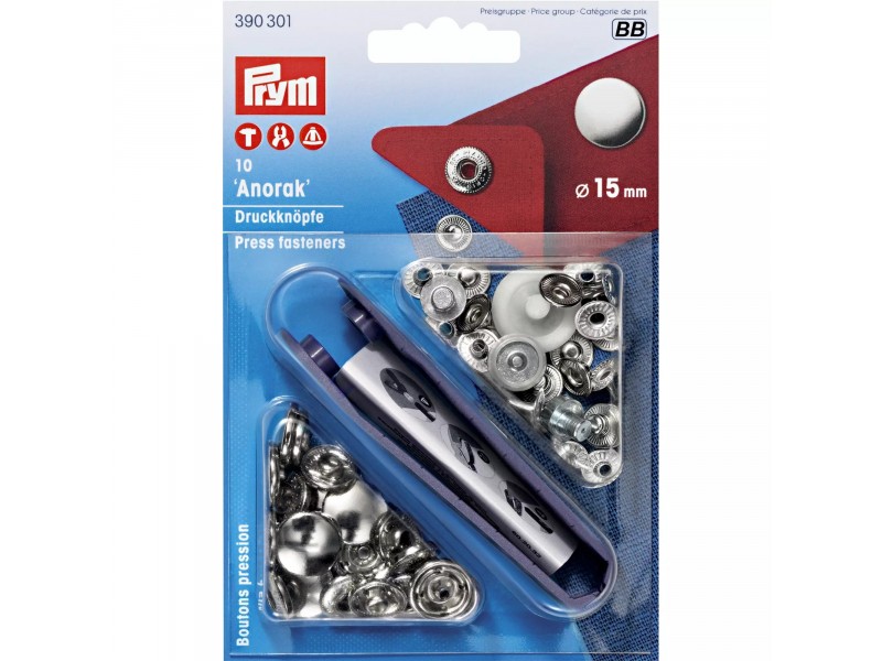 naaivrije drukknoop anorak 15mm zilver