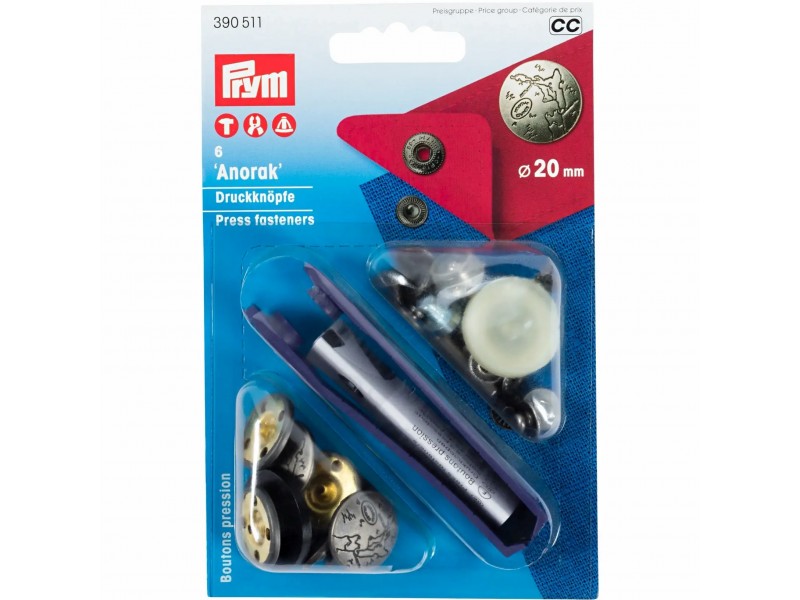 naaivrije drukknoop anorak 20mm mat zilver