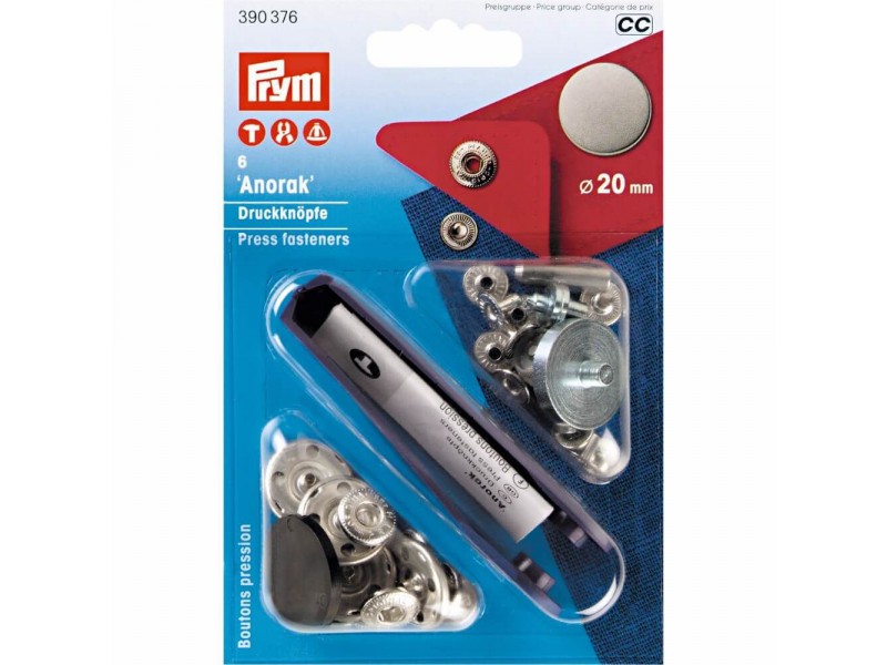 naaivrije drukknoop anorak 20mm zilver mat