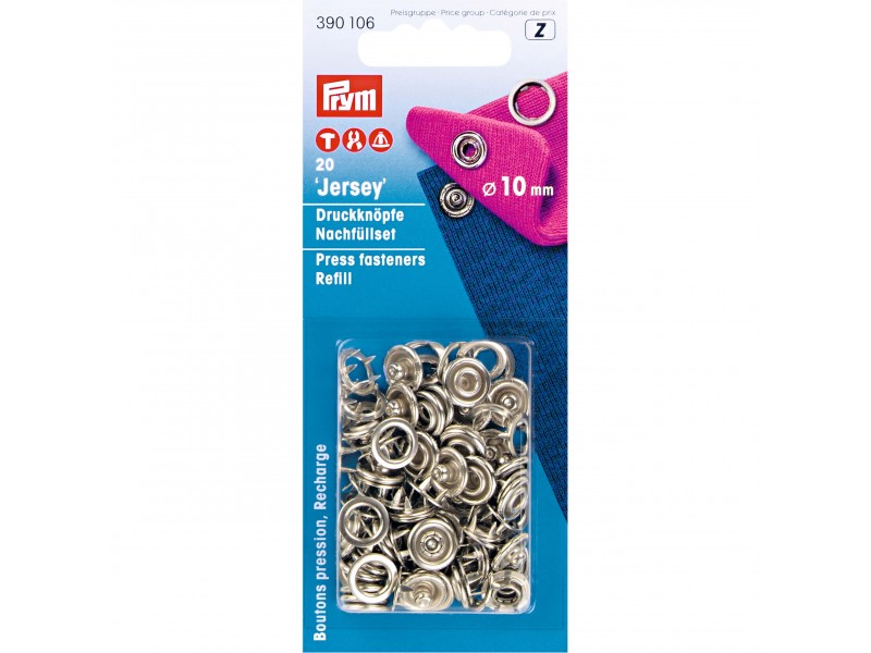 naaivrije drukknopen Jersey tandring 10mm zilver navulset