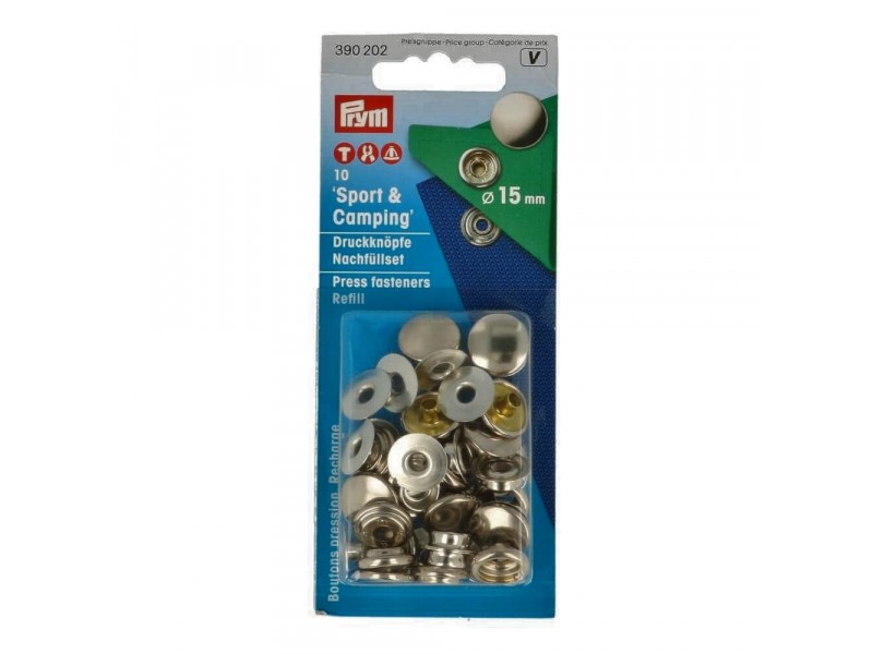 naaivrije drukknopen sport en camping 15mm zilver navulset