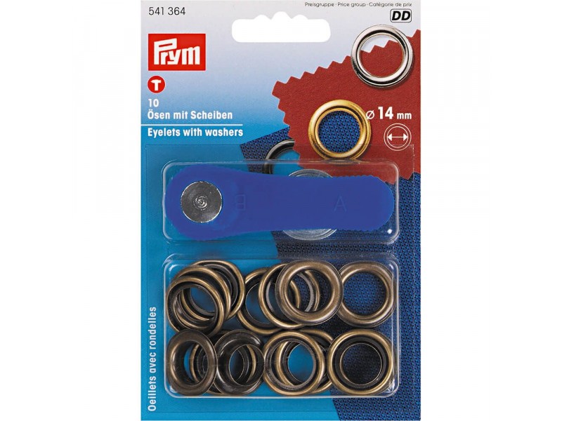 ringen met schijven, nestels 14mm oud messing Prym