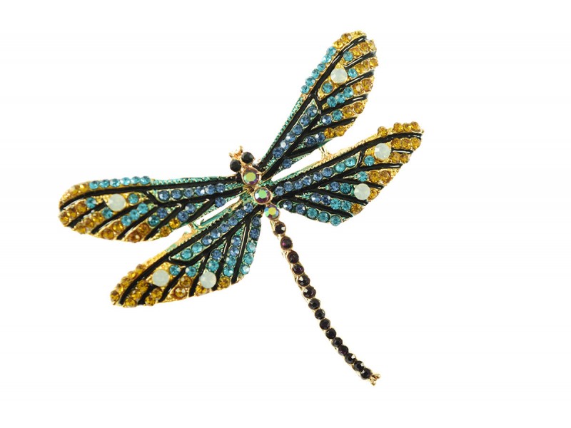 vlinder broche bewerkt met strass steentjes goud turquoise